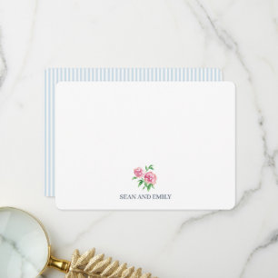 Custom Peonies Painting Stripe Stationary Thank You Card