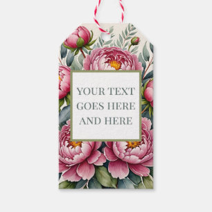 custom peony pink watercolor flowers rose Gift Tag