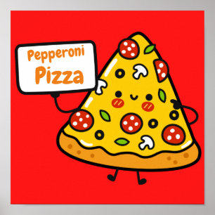 Custom pepperoni pizza colourful cute kids poster