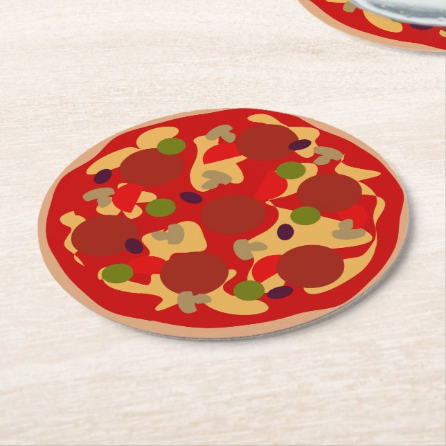 Custom pepperoni pizza fast food party coasters (Angled)
