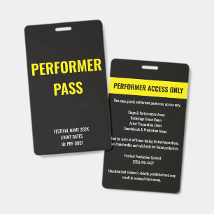 Custom Performer Artist Access Concert ID Yellow Badge