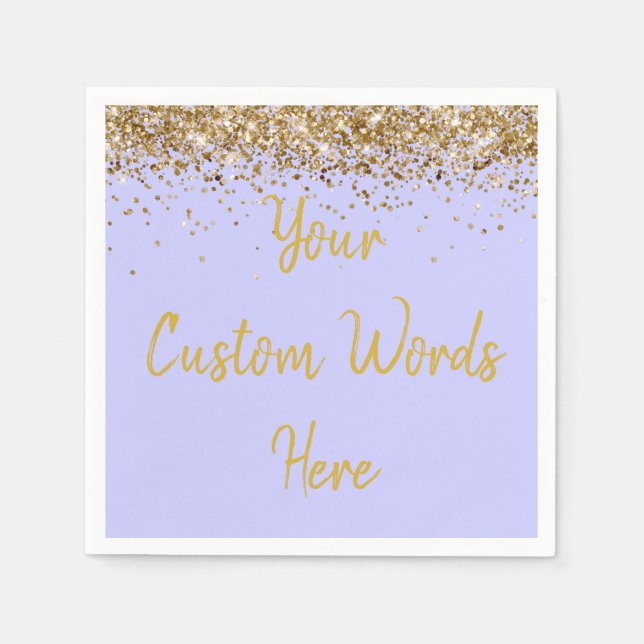 Custom Periwinkle Purple and Gold Birthday Party Napkin (Front)