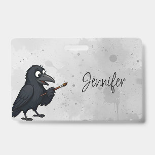 Custom Personal Artist Cartoon Fun Crow Painting Badge