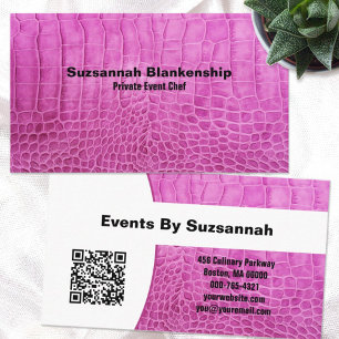 Custom Personal Chef Pink Texture Leather QR Code Business Card