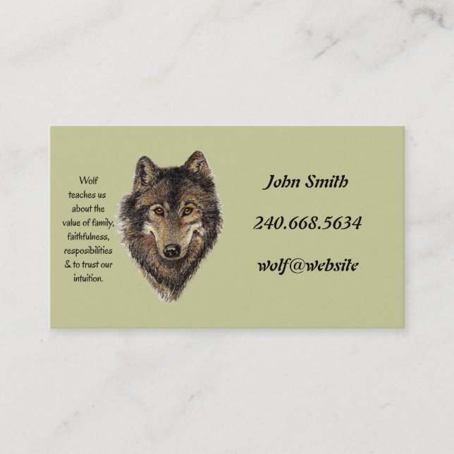 Custom Personal Wolf Totem Business Card (Front)