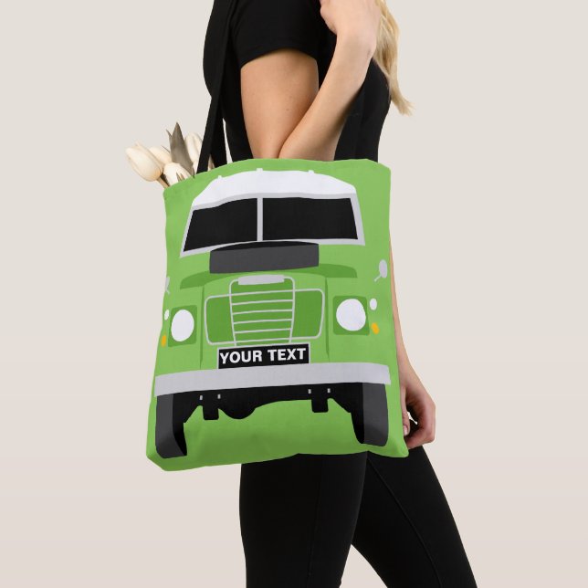 CUSTOM PERSONALISE GREEN LAND ROVER SERIES 3 TOTE BAG (Close Up)