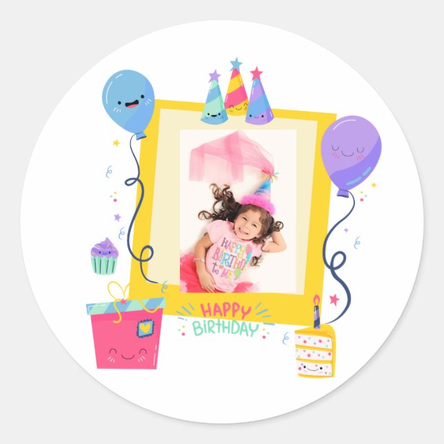 Custom Personalised Birthday Photo Classic Round Sticker (Front)