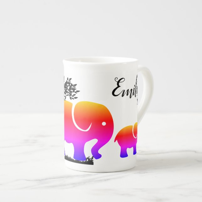 Custom Personalised Elephant Design Bone China Mug (Front Right)