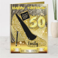 Custom Personalised Gold 50th Birthday Card