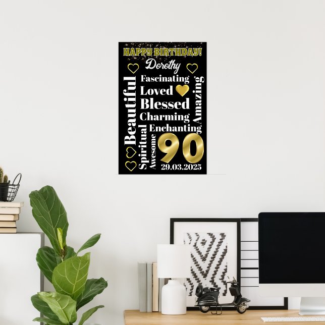 Custom Personalised Happy 90th Birthday Poster (Home Office)