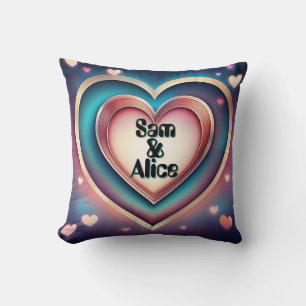 Custom Personalised Heart Date Names Anniversary  Throw Pillow