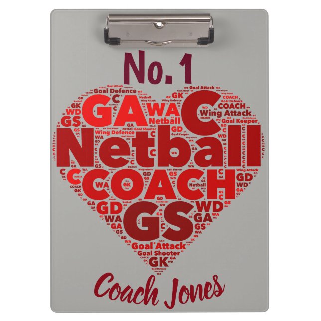 Custom Personalised No.1 Netball Coach Clipboard (Front)