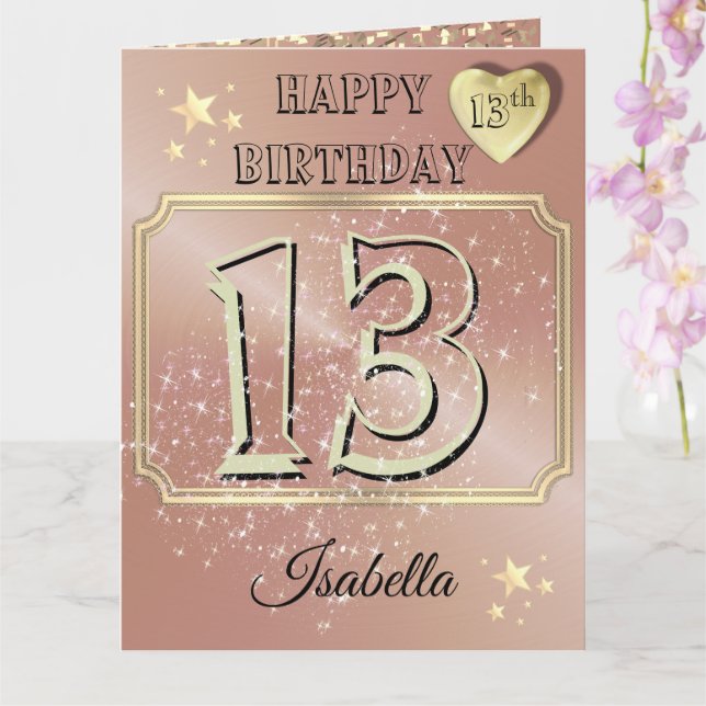 Custom Personalised Rose Gold 13th Birthday Card (Orchid)