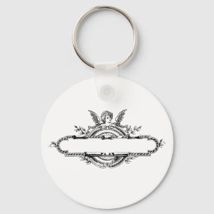 Custom personalize angel cherub fleur di lis print keychain