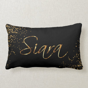 Custom-Personalize Black & Gold Script Font Design Lumbar Pillow