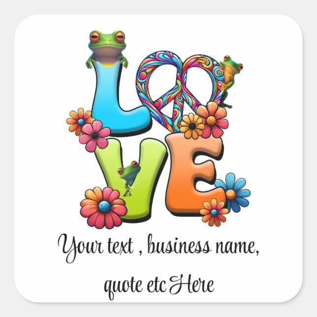 Custom Personalize Boho Frog  Peace Groovy Hippie  Square Sticker (Front)