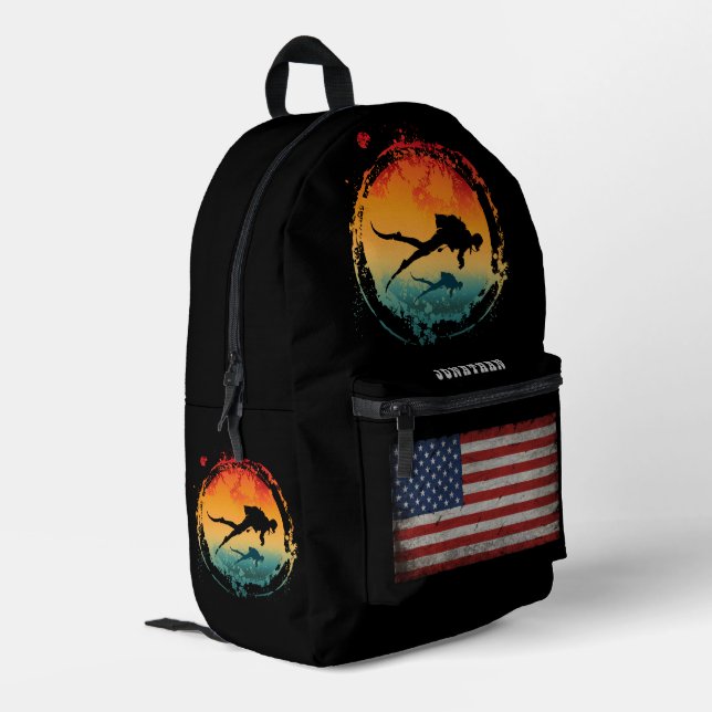 CUSTOM PERSONALIZE DIVERS VINTAGE PRINTED BACKPACK (Back Corner Left)
