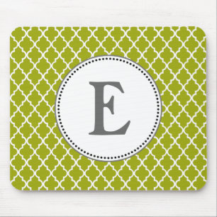 Custom personalize lime quatrefoil monogram mouse pad