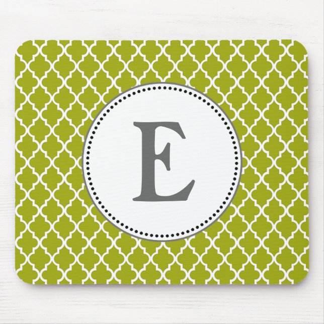Custom personalize lime quatrefoil  monogram mouse pad (Front)