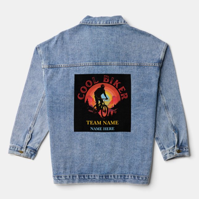 Custom Personalize Name Cool Biker Biking Team Denim Jacket (Back)