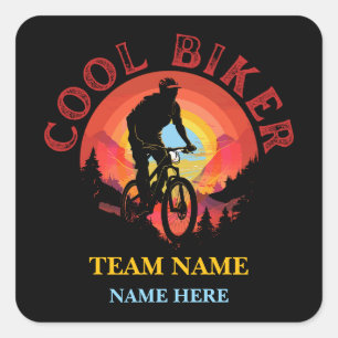 Custom Personalize Name Cool Biker Biking Team Square Sticker