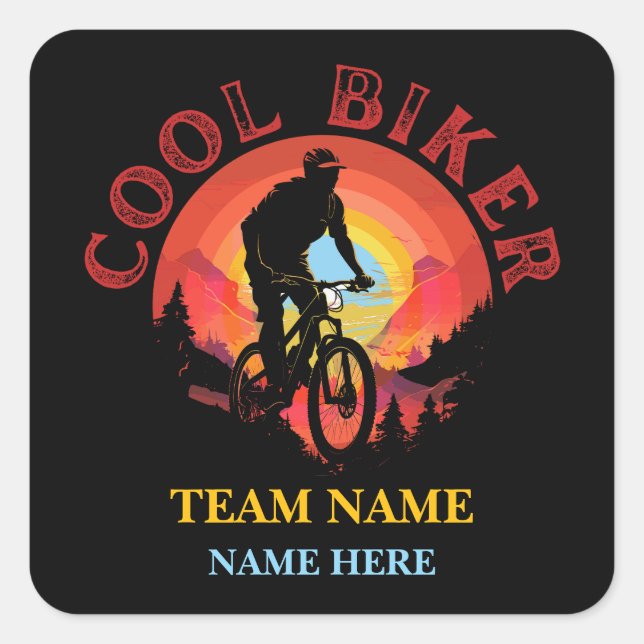 Custom Personalize Name Cool Biker Biking Team Square Sticker (Front)
