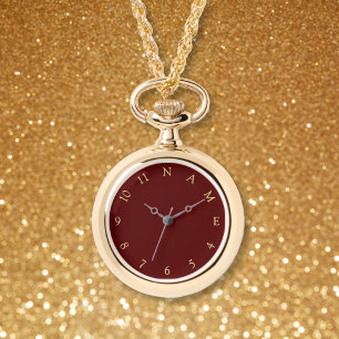 Custom Personalize Name Womens Gold Necklace Watch