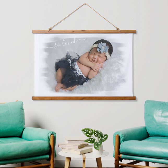Custom Personalize Photo Template w/ So Loved Text Hanging Tapestry (Living Room)