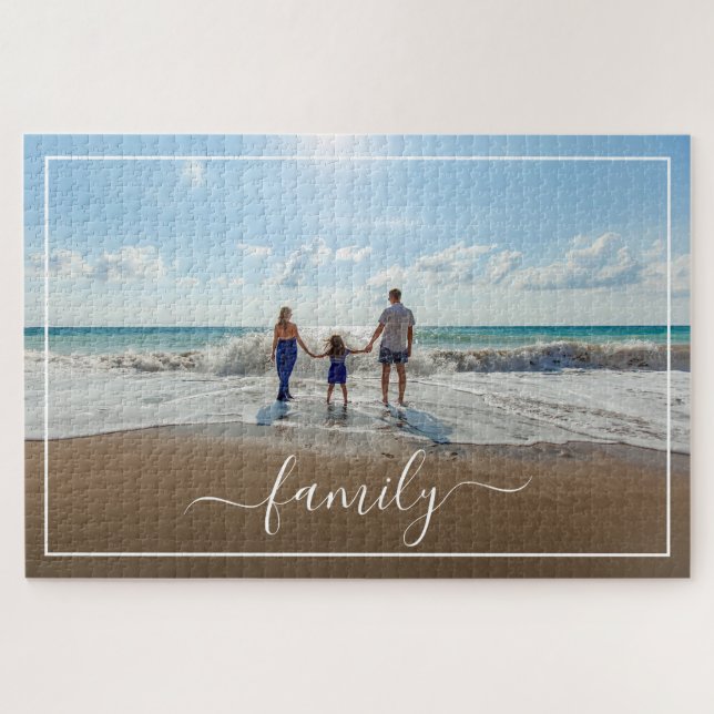 Custom Personalize Photo Template with Family Text Jigsaw Puzzle (Horizontal)
