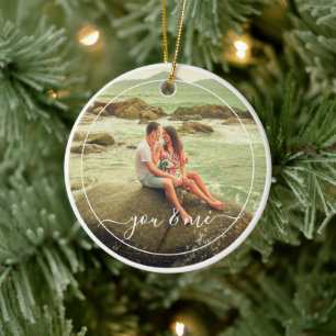 Custom Personalize Photo Template with Love Text Ceramic Ornament