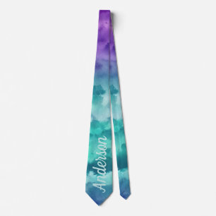 Custom personalize purple teal Gradient Watercolor Tie