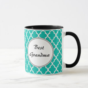 Custom personalize teal quatrefoil  monogram mug