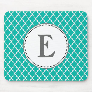 Custom personalize teal quatrefoil pattern monogra mouse pad