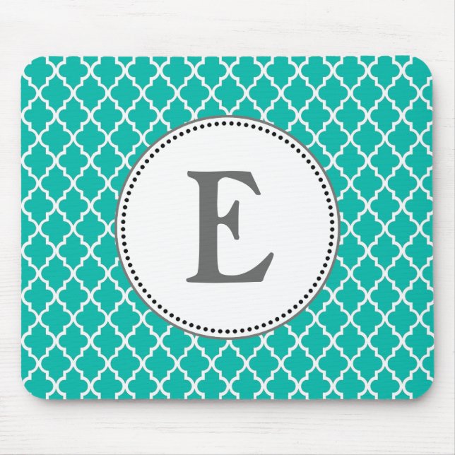 Custom personalize teal quatrefoil pattern monogra mouse pad (Front)