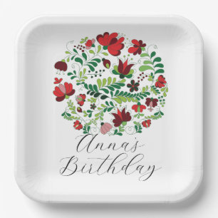 Custom Personalized Baby Name Floral Design  Paper Plate