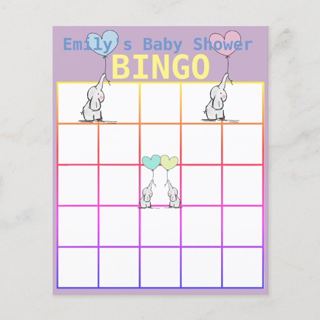 Custom Personalized Baby Shower Bingo Cards (Front)