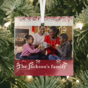 Custom personalized black family portrait ,xmas glass ornament