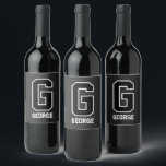 Custom Personalized Black & White Monogram Wine Label<br><div class="desc">Turn any bottle into a personalized gift with this stylish black-and-white monogram wine label. Fully customizable—update initials,  colours,  and background to create a unique touch for special occasions. Perfect for birthdays,  anniversaries,  or celebrations. Personalize today!</div>