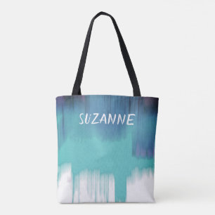 custom personalized blue abstract art tote bag