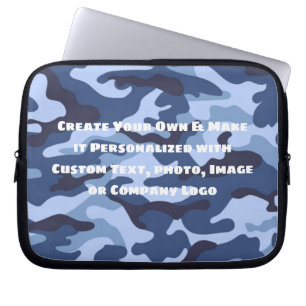 Custom Personalized Blue and Black Camo Laptop Sleeve