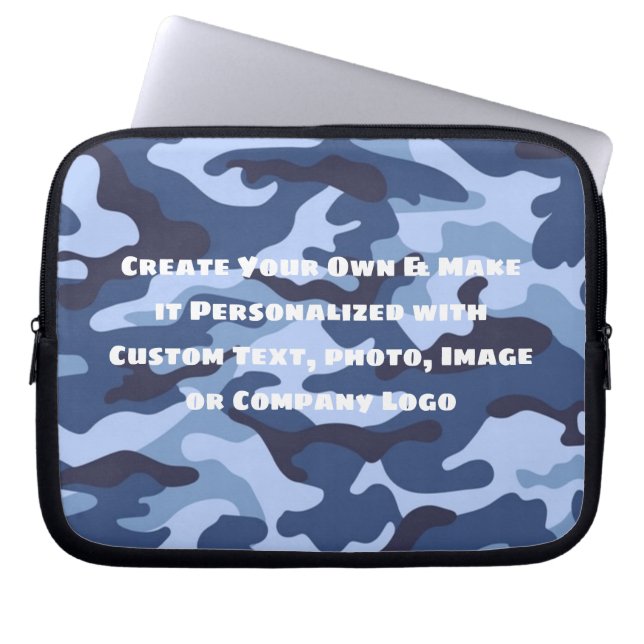 Custom Personalized Blue and Black Camo Laptop Sleeve (Front)