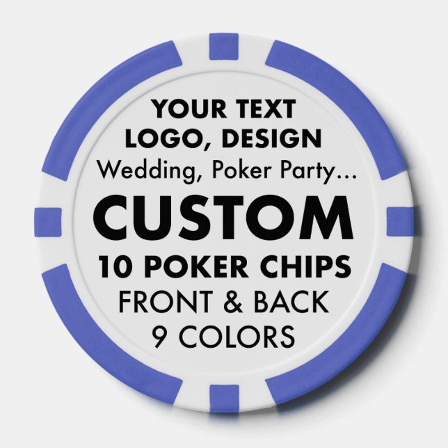 Custom personalized BLUE Poker Chips (9 colours) (Front)