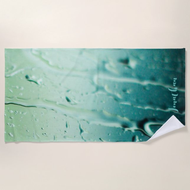 Custom Personalized Blue Raindrops Bachelorette  Beach Towel (Front)