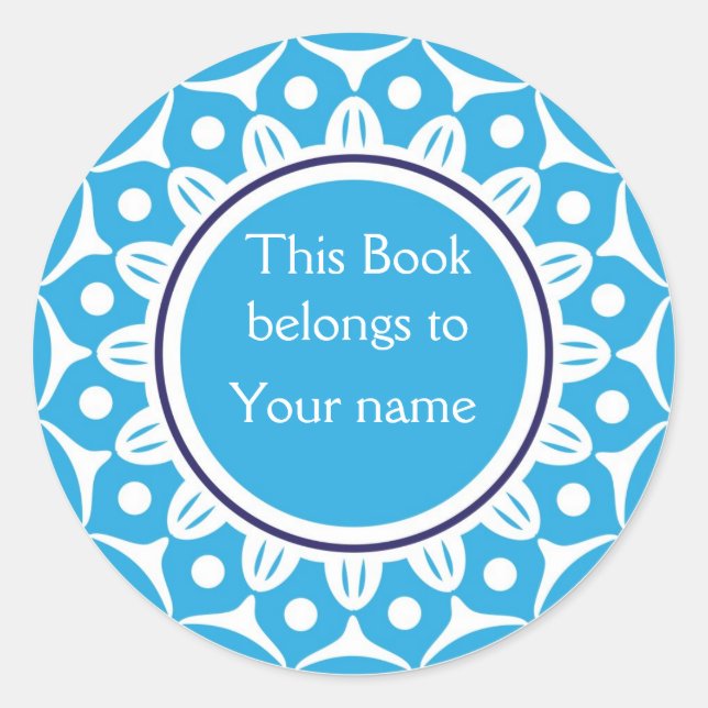 Custom Personalized Bookplates - Blue And White Classic Round Sticker (Front)