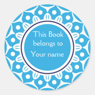Custom Personalized Bookplates - Blue And White Classic Round Sticker