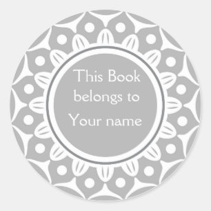 Custom Personalized Bookplates - Silver Grey Classic Round Sticker