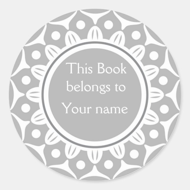 Custom Personalized Bookplates - Silver Grey Classic Round Sticker (Front)