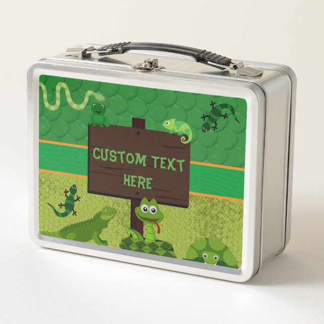 Custom Personalized Boy Reptile Snake Lizard Frog Metal Lunch Box (Front)