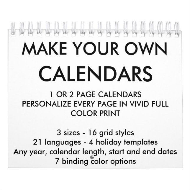 Custom Personalized Calendar Blank Template (Cover)