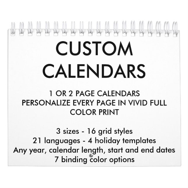 Custom Personalized Calendar Blank Template (Cover)